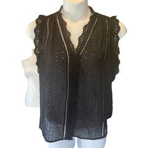 Womens Dark Romance Witchy Black Eyelet Lace Victorian Boho Blouse Size M Gothic